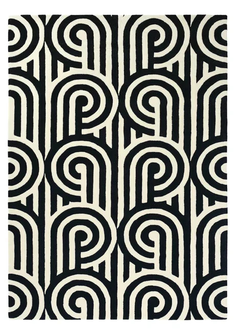 HandTuffted Black & White Spiral Geometric Area Rug β Hand Tufted 100% Wool Modern Designer Carpet for Living Room, Bedroom, Dining Room & Home Decor