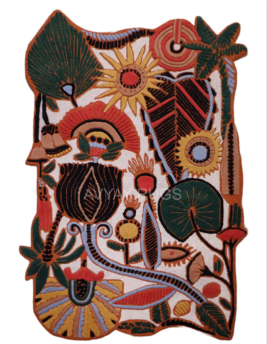 Handmade Modern Floral & Geometric Pattern Wool Area Rug | Avyay Rugs