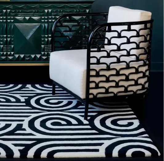 HandTuffted Black & White Spiral Geometric Area Rug – Hand Tufted 100% Wool Modern Designer Carpet for Living Room, Bedroom, Dining Room & Home Decor
