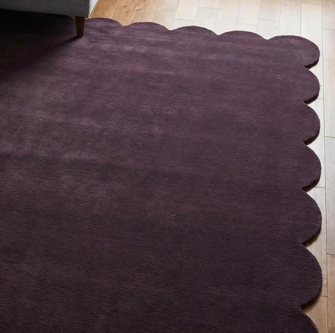 Hand Tufted Scalloped Wool Rug, Modern Solid Handmade Area Living Room Rug