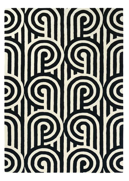 HandTuffted Black & White Spiral Geometric Area Rug – Hand Tufted 100% Wool Modern Designer Carpet for Living Room, Bedroom, Dining Room & Home Decor