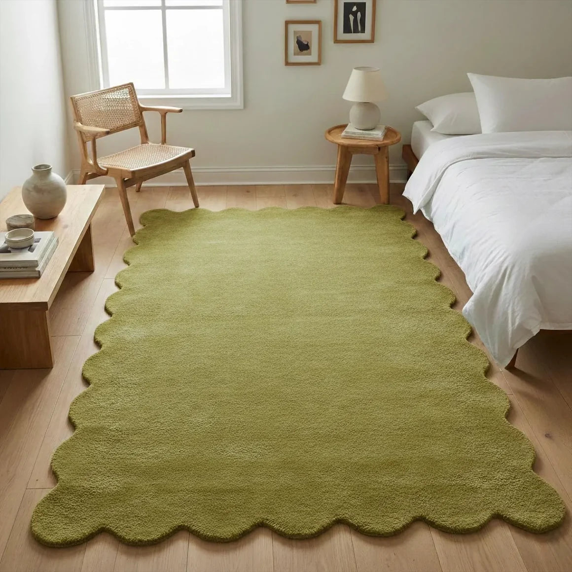 Hand Tufted Scalloped Wool Rug, Modern Solid Handmade Area Living Room Rug