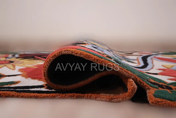 Handmade Modern Floral & Geometric Pattern Wool Area Rug | Avyay Rugs