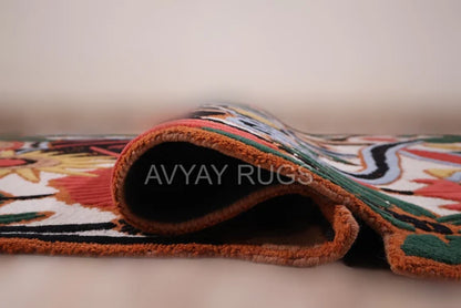 Handmade Modern Floral & Geometric Pattern Wool Area Rug | Avyay Rugs