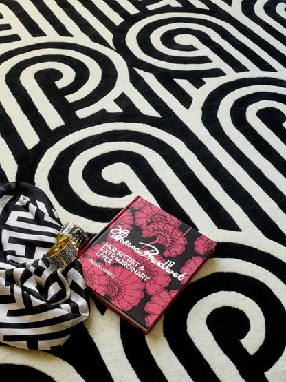 HandTuffted Black & White Spiral Geometric Area Rug – Hand Tufted 100% Wool Modern Designer Carpet for Living Room, Bedroom, Dining Room & Home Decor
