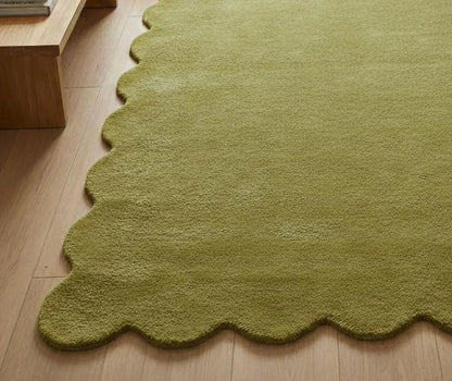 Hand Tufted Scalloped Wool Rug, Modern Solid Handmade Area Living Room Rug
