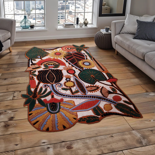 Handmade Modern Floral & Geometric Pattern Wool Area Rug | Avyay Rugs
