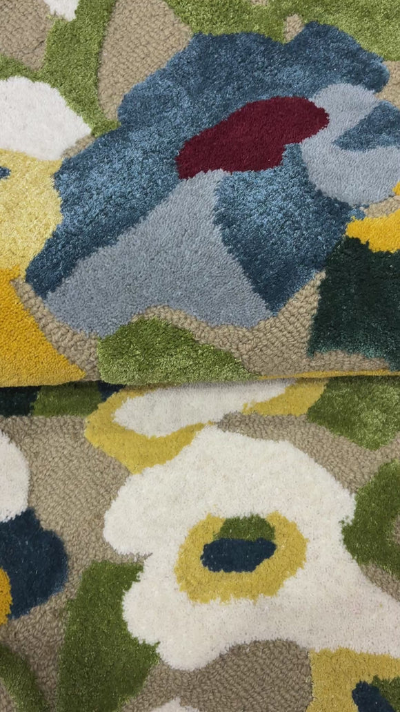 Avyay Rugs Hand-Tufted Silk & Wool Area Rug – Modern Abstract Floral Design, Multi-Color Textured Carpet for Living Room, Bedroom & Dining Room – Soft, Artistic, Handmade Accent Rug