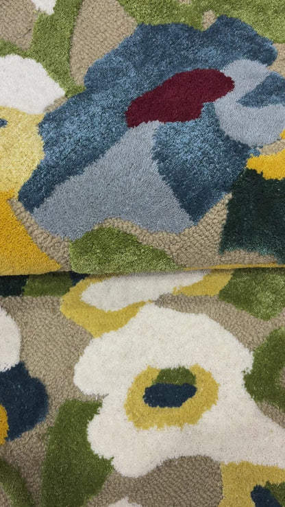 Avyay Rugs Hand-Tufted Silk & Wool Area Rug – Modern Abstract Floral Design, Multi-Color Textured Carpet for Living Room, Bedroom & Dining Room – Soft, Artistic, Handmade Accent Rug