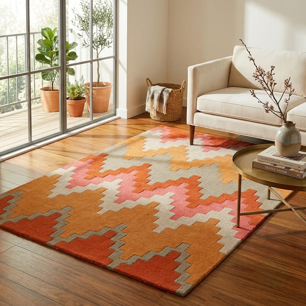Hand Tufted Wool Area Rug – Modern Geometric Abstract Design