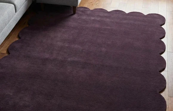 Hand Tufted Scalloped Wool Rug, Modern Solid Handmade Area Living Room Rug