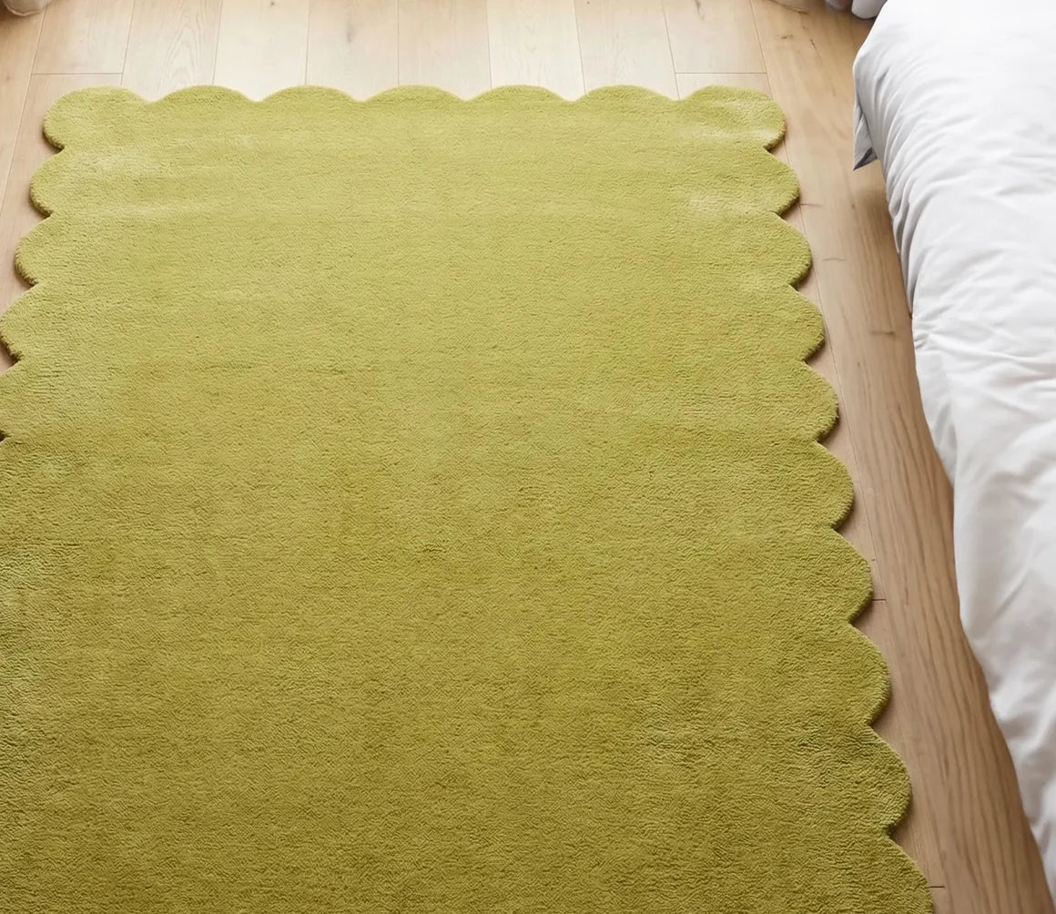 Hand Tufted Scalloped Wool Rug, Modern Solid Handmade Area Living Room Rug