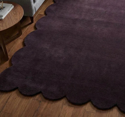 Hand Tufted Scalloped Wool Rug, Modern Solid Handmade Area Living Room Rug