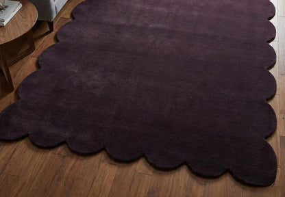 Hand Tufted Scalloped Wool Rug, Modern Solid Handmade Area Living Room Rug