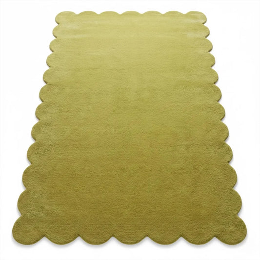 Hand Tufted Scalloped Wool Rug, Modern Solid Handmade Area Living Room Rug