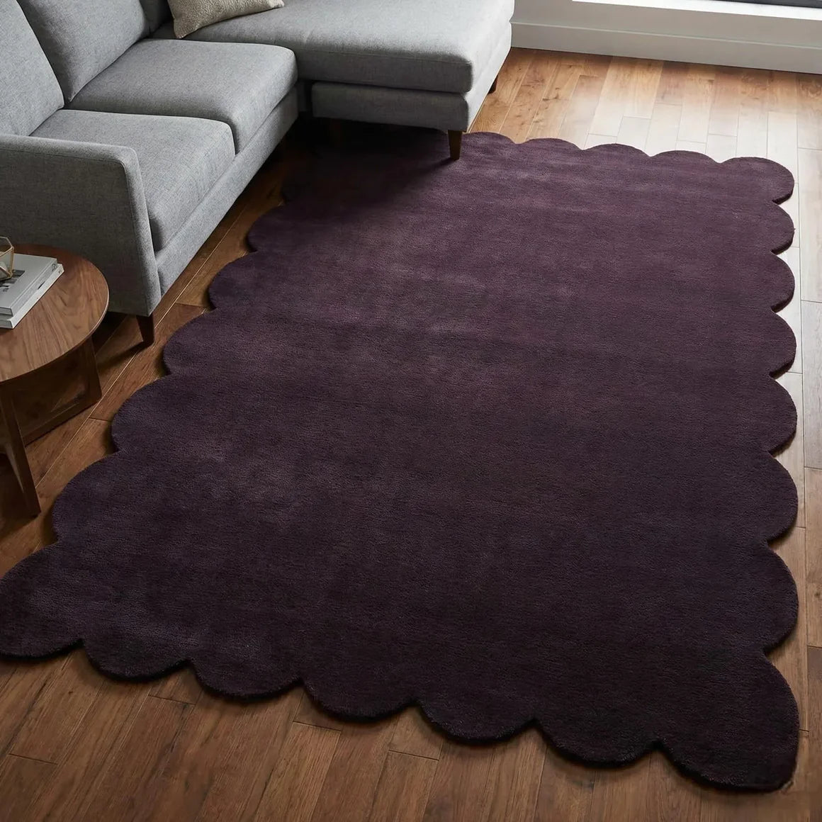 Hand Tufted Scalloped Wool Rug, Modern Solid Handmade Area Living Room Rug