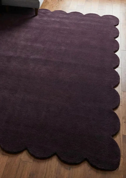 Hand Tufted Scalloped Wool Rug, Modern Solid Handmade Area Living Room Rug