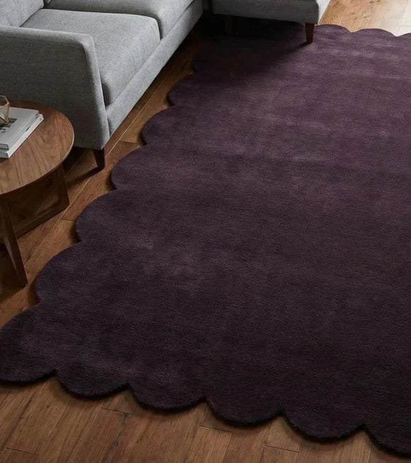 Hand Tufted Scalloped Wool Rug, Modern Solid Handmade Area Living Room Rug