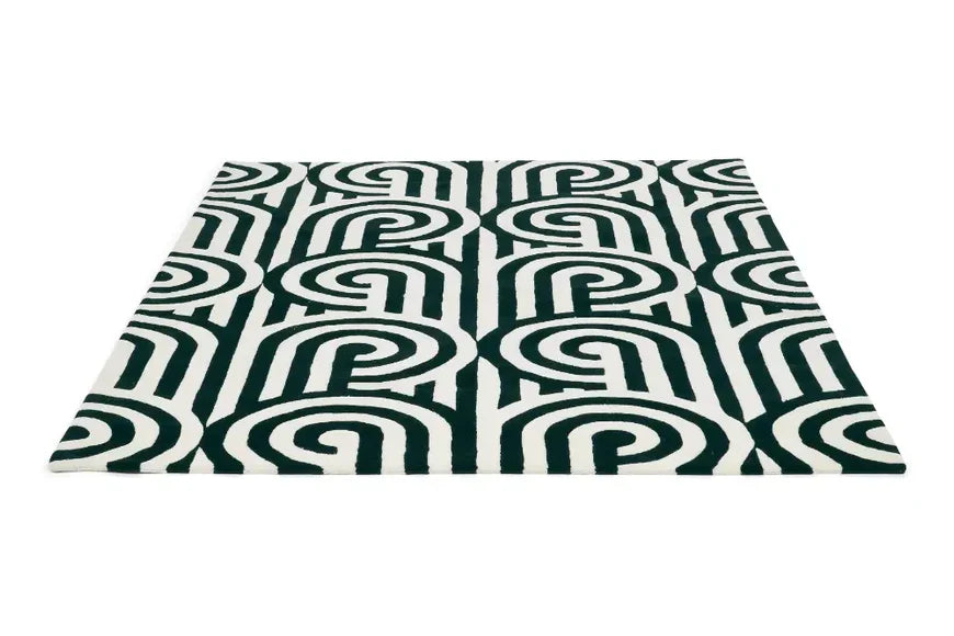 HandTuffted Black & White Spiral Geometric Area Rug – Hand Tufted 100% Wool Modern Designer Carpet for Living Room, Bedroom, Dining Room & Home Decor