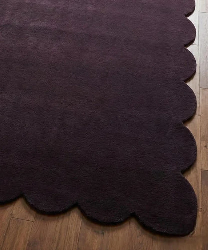 Hand Tufted Scalloped Wool Rug, Modern Solid Handmade Area Living Room Rug
